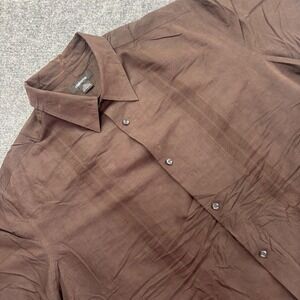 Claiborne Button Up Shirt XXL Brown Textured Short Sleeve Mens